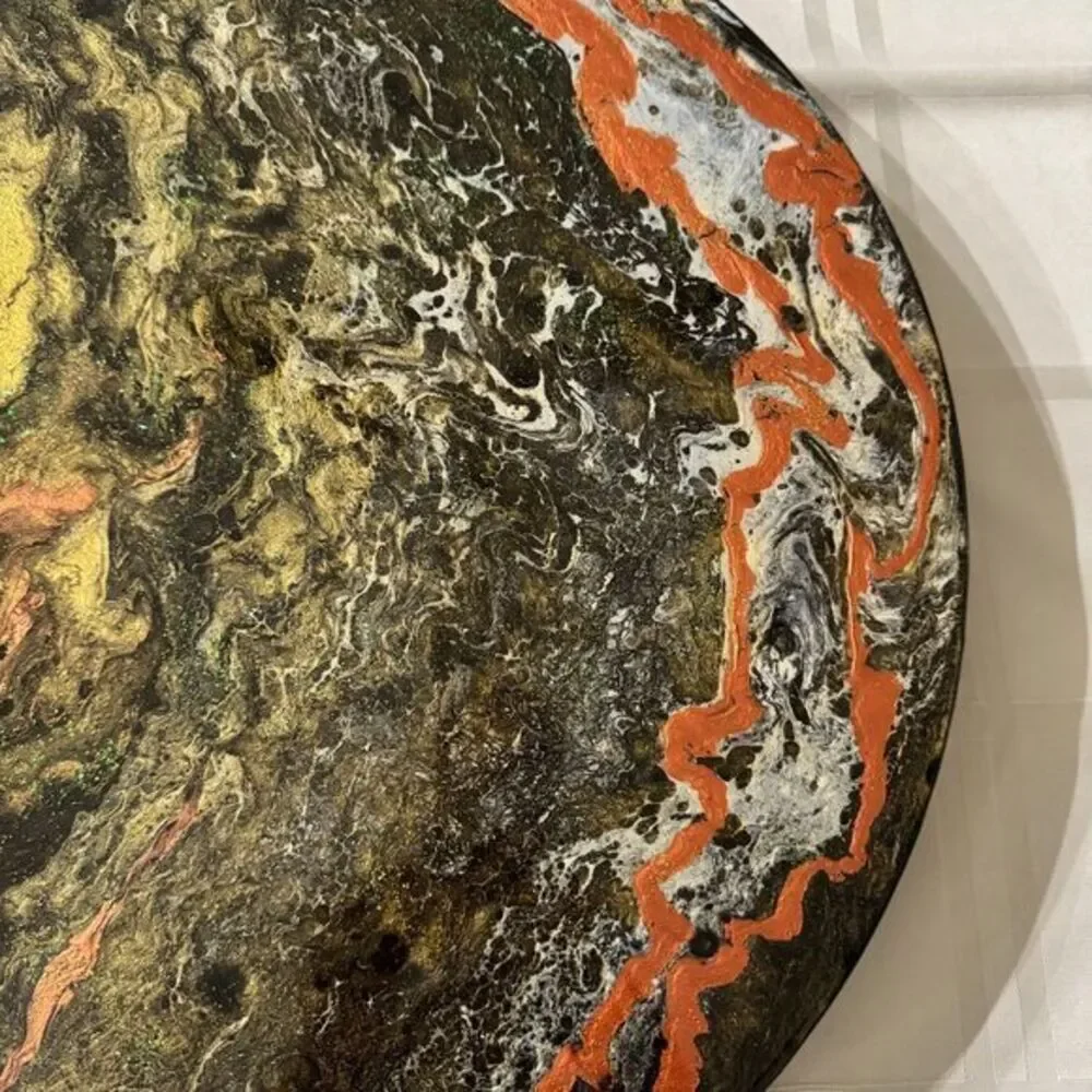 Handpainted Lazy Susan 21 Inch Metallic Abstract Art Functional Decor - Picture 3 of 4